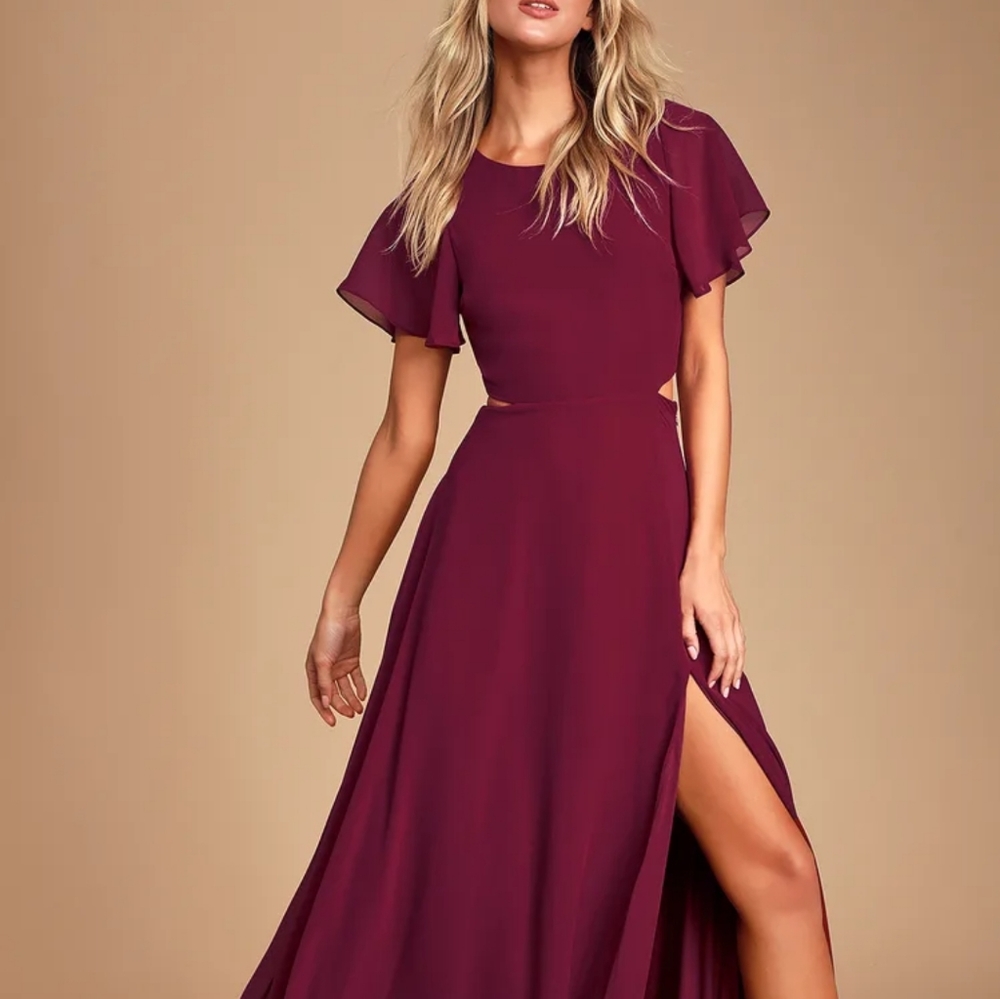 Lulu's Garden Bliss Burgundy Cutout Maxi Dress